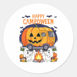 Happy Camp-o-ween Halloween Camping Ghosts And Cam Classic Round Sticker