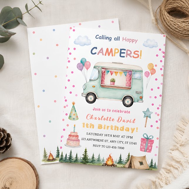 Happy Camper 1st Birthday Invitation (Creator Uploaded)