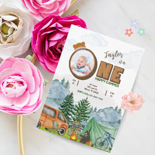 Happy Camper 1st Birthday Invite (Boy, Photo)