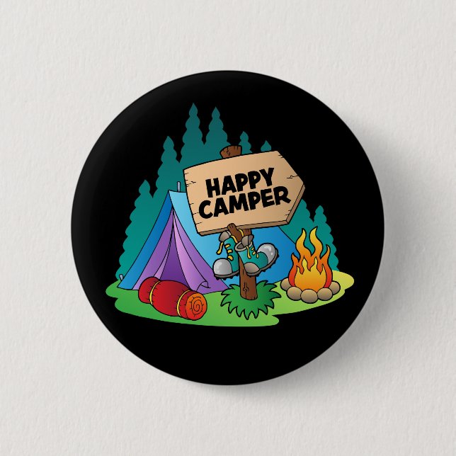 Happy Camper, 2¼ Inch Round Button (Front)