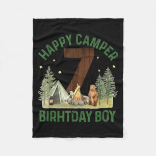 Happy Camper 7 Forest Camping Boys 7th Birthday Fleece Blanket