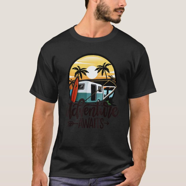Happy Camper   Adventure Awaits T-Shirt (Front)