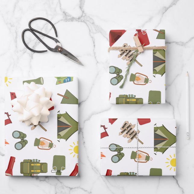 Happy Camper Adventure Birthday Wrapping Paper Sheet (Front)