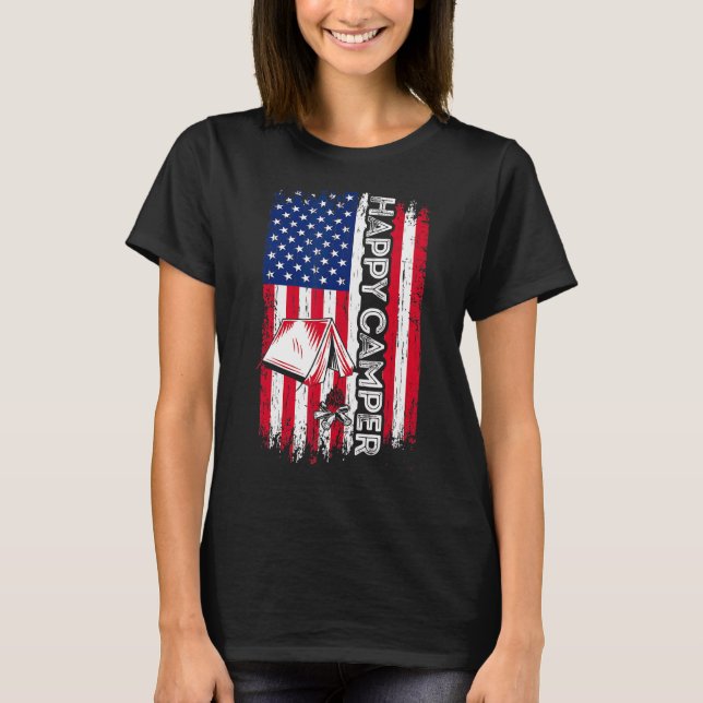 Happy Camper American Flag Camping Hiking Lover Me T-Shirt (Front)