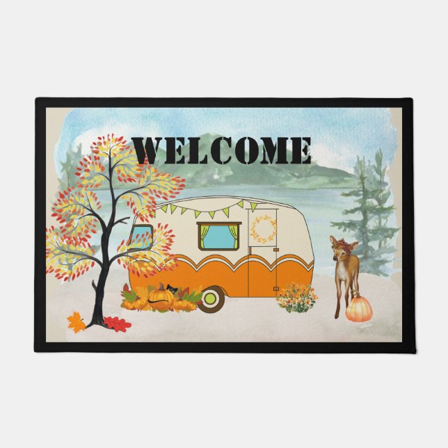 Happy Camper Autumn Door Mat  (Front)