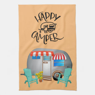Happy Camper Background Tea Towel