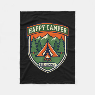 Happy camper badge tent mountain campfire vintage fleece blanket