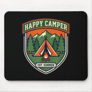 Happy camper badge tent mountain campfire vintage mouse mat
