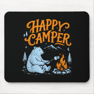 Happy camper bear roasting marshmallows design mouse mat