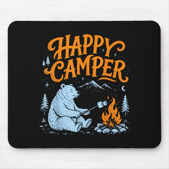Happy camper bear roasting marshmallows design  mouse mat (Front)