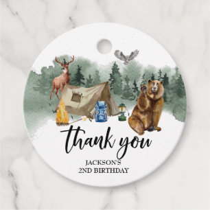 Happy Camper Bear Thank you Birthday Favour Tags