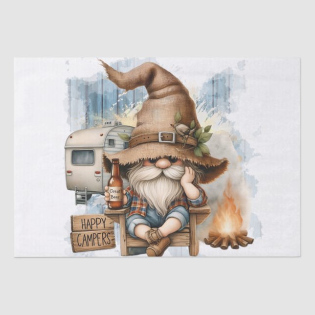 Happy Camper Beer Drinking Gnome Tissue Paper (Front)