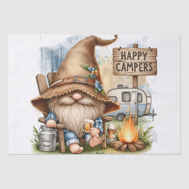 Happy Camper Beer Drinking Gnome Tissue Paper (Front)