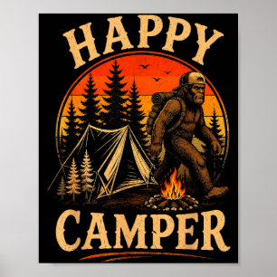 Happy camper bigfoot sasquatch outdoor adventure poster