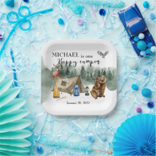 Happy Camper Birthday Forest Bear  Paper Plate