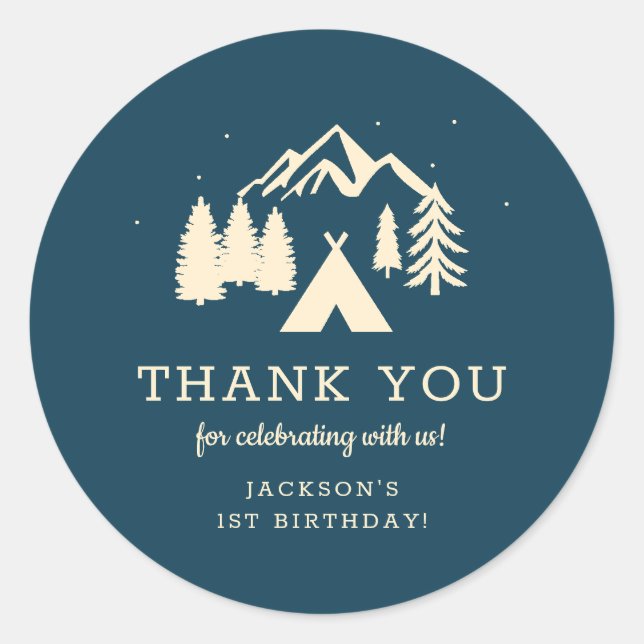 Happy Camper Birthday Party Thank You Classic Round Sticker (Front)