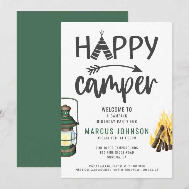 Happy Camper Boy's Birthday Party Invitation (Front/Back)
