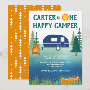 Happy Camper Boys First Birthday Invitation
