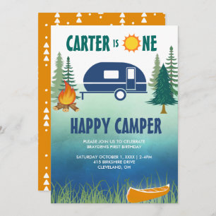 Happy Camper Boys First Birthday Invitation