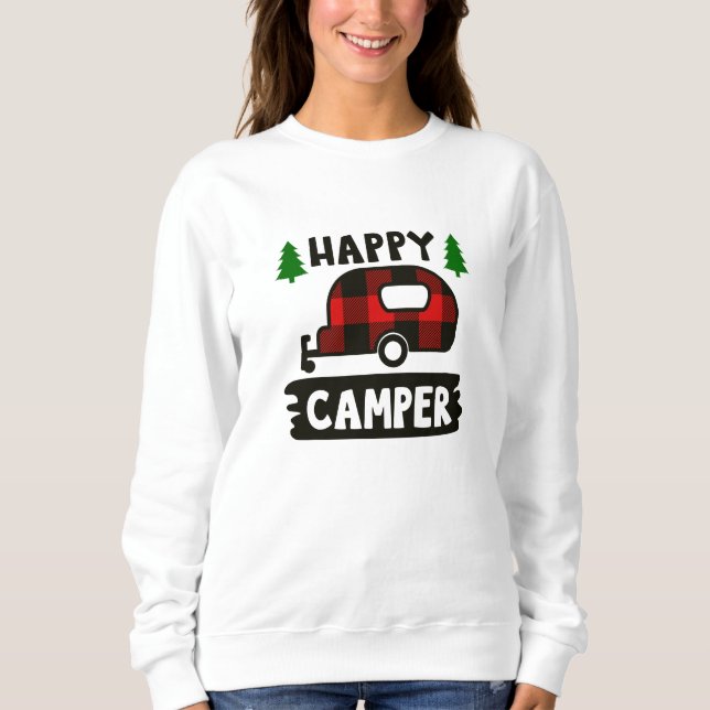 Happy Camper Buffalo Plaid Sweatshirt (Front)