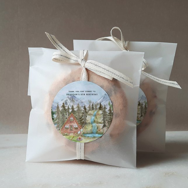 Happy Camper | Camp Birthday Party Thank You Favou Classic Round Sticker (Creator Uploaded)