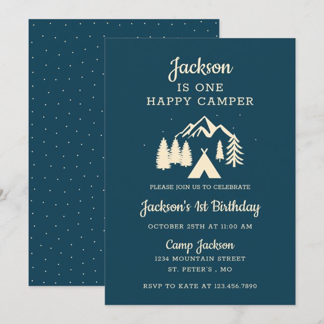 Happy Camper Camping Birthday Invitation (Front/Back)