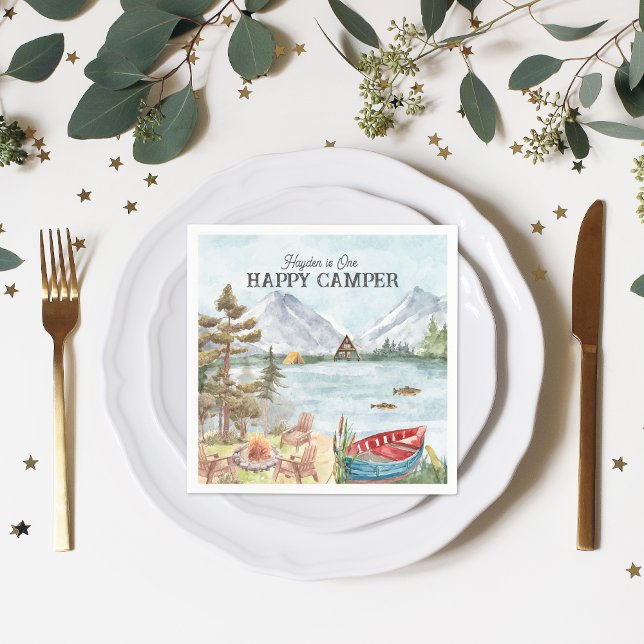 Happy Camper | Camping Birthday Party Napkin (Creator Uploaded)