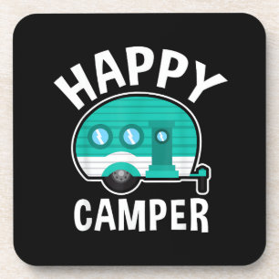 Happy Camper Camping Car Caravan Funny Vacation Coaster