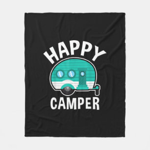 Happy Camper Camping Car Caravan Funny Vacation Fleece Blanket