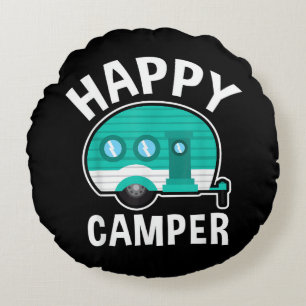 Happy Camper Camping Car Caravan Funny Vacation Round Cushion