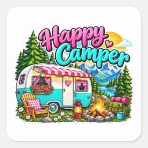 Happy Camper Camping Design Square Sticker