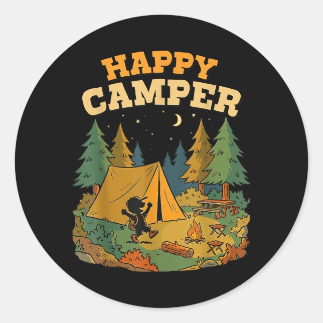 Happy Camper Camping for Boy Classic Round Sticker (Front)