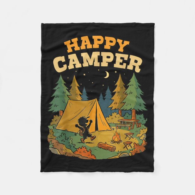 Happy Camper Camping for Boy Fleece Blanket (Front)