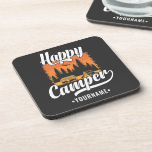 Happy Camper Camping Hiking Travel Caravan Life Coaster