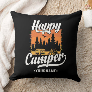 Happy Camper Camping Hiking Travel Caravan Life Cushion
