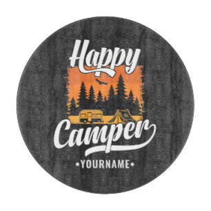 Happy Camper Camping Hiking Travel Caravan Life Cutting Board