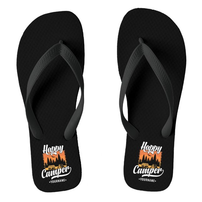 Happy Camper Camping Hiking Travel Caravan Life Flip Flops (Footbed)