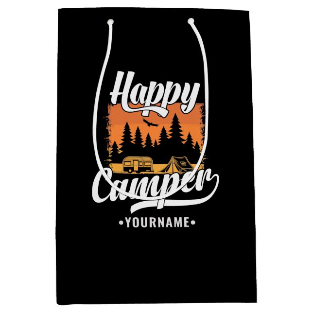 Happy Camper Camping Hiking Travel Caravan Life Medium Gift Bag (Front)