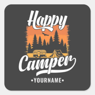 Happy Camper Camping Hiking Travel Caravan Life Square Sticker