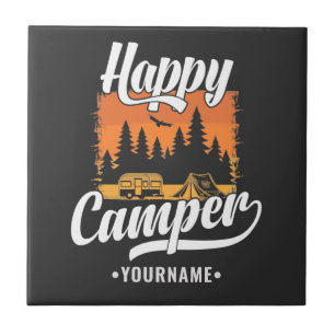 Happy Camper Camping Hiking Travel Caravan Life Tile
