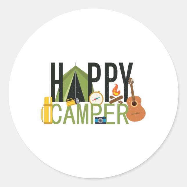 Happy Camper - Camping Lover Design Classic Round Sticker (Front)