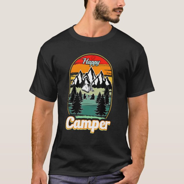 Happy Camper Camping  Men Women Retro 70s 80s T-Shirt (Front)