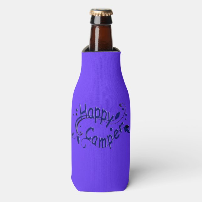 Happy Camper Camping RV Blue Bottle Cooler (Bottle Front)