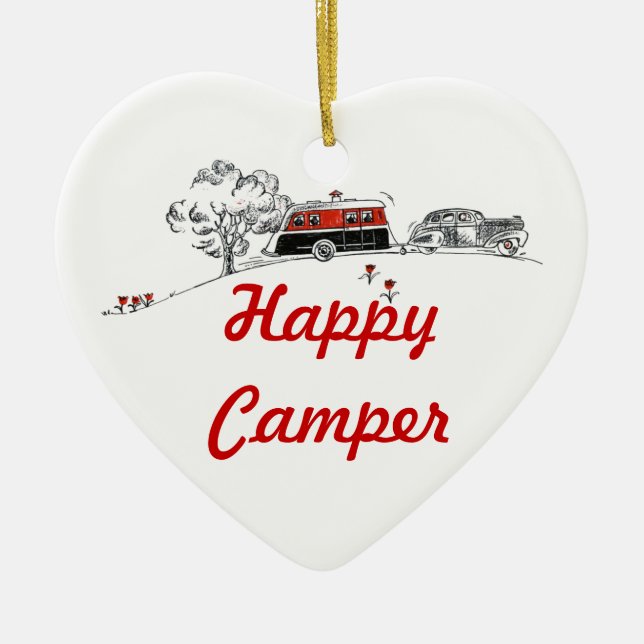Happy Camper | Camping RV Retired Ceramic Tree Decoration (Front)