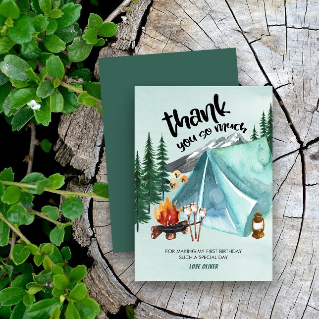 Happy Camper Camping Tent Birthday Thank You Card (Camping themed thank you cards)