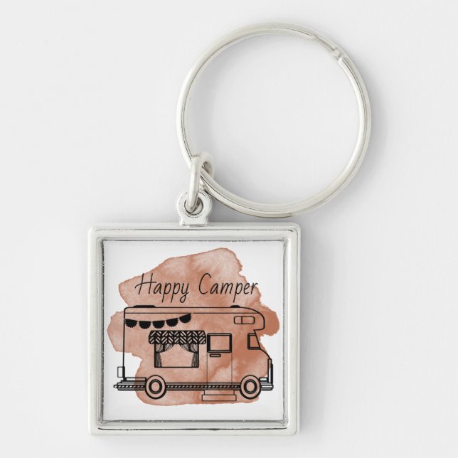 Happy camper caravan trailer boho rust abstract key ring (Front)