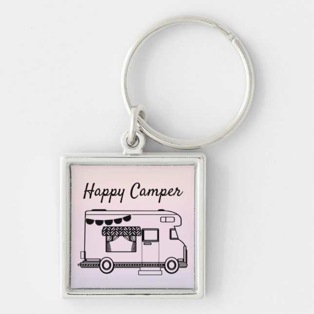 Happy camper caravan trailer park at twilight key ring (Front)