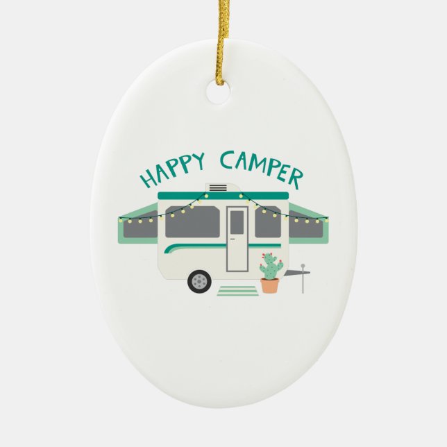 Happy Camper Ceramic Tree Decoration (Front)