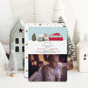 Happy Camper Christmas Blue 1st Birthday Photo Invitation