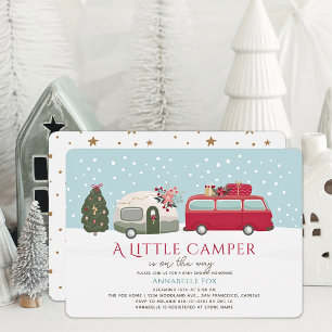 Happy Camper Christmas Blue Boy Baby Shower Invitation
